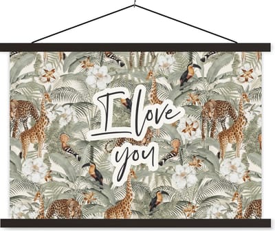 Posterhanger incl. Poster 60x40 cm - Schoolplaat - I love you - BFF - Vriendin - Vriend - Quotes - Spreuken - Textielposter - Zwarte latten