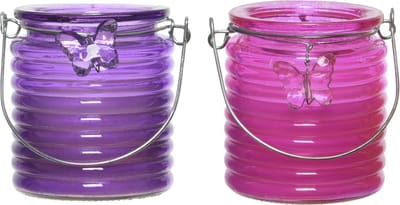 Citronella windlicht met kaars - paars en roze - 20 branduren - citrusgeur