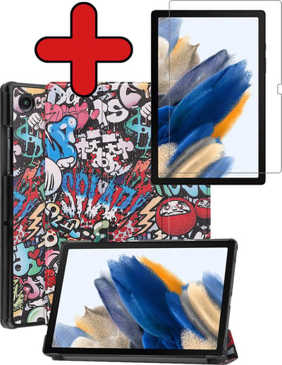 Hoesje - Geschikt voor Samsung Galaxy Tab A8 - Met Screenprotector - Hardcover Book Case - Trifold Bookcase Hoes - Hard Cover - Tablethoes - Graffity