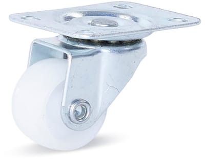 Klein wit PP zwenkwiel met topplaat - 25mm -15kg
