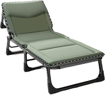 Opvouwbaar Bed - Camping Bed Logeerbed - Ontspannen Buiten - Met 3D Geheugen Hoofdsteun - 190x68x30cm - Army Groen