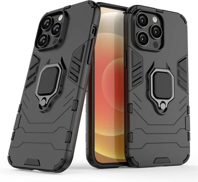 MobyDefend Hoesje - Geschikt voor iPhone 15 Pro Max - Dubbelgelaagde Pantsercase Met Standaard - Zwart