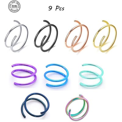 Dubbele Hoepel Neuspiercing Roestvrij Staal voor Enkele Piercing, Strakke Spiraal Neuspiercing 20G 8/10mm Dunne Neusringen Piercing Sieraden 0.8x10mm