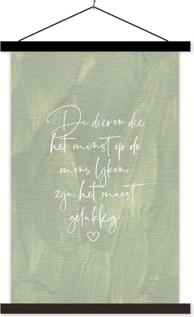 Posterhanger incl. Poster 40x60 cm - Schoolplaat - Quotes - Spreuken - Dier - Dieren die het minst op de mens lijken - Textielposter - Zwarte latten