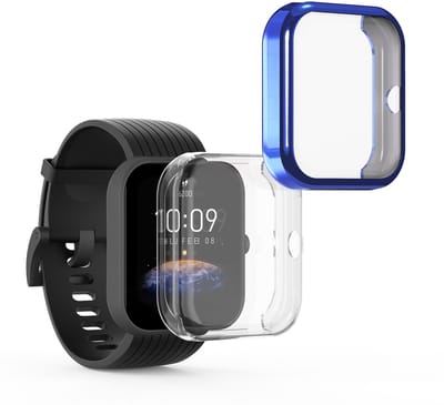 kwmobile 2x smartwatch hoes geschikt voor Huami Amazfit Bip 3 / Bip 3 Pro hoesje - Siliconen sporthorloge cover - Activity tracker case in transparant / donkerblauw