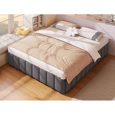 ModernLuxe Linnen gestoffeerd opbergbed - 140x200 cm - zonder hoofdbord - Grijs
