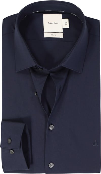 Calvin Klein slim fit overhemd - popeline - donkerblauw - Strijkvriendelijk - Boordmaat: 39 (EU maat: M)