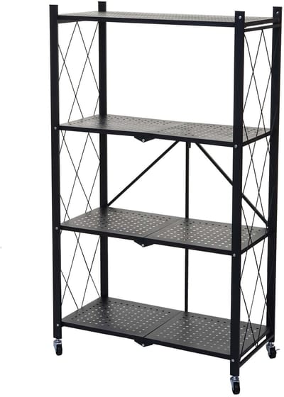 Plank MCW-J85, staande plank, woonkamerplank, opvouwbaar/vouwbaar staal ~ zwart, 4 niveaus