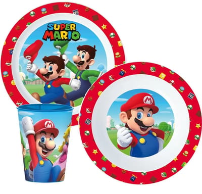 Super Mario Kinder Ontbijtset 3-delig – Bord, Kom & Beker – Kinderservies – BPA-vrij – Mario & Luigi – Ontbijtset voor Jongens en Meisjes – Cadeau voor Kinderen