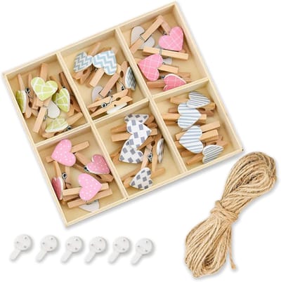 Mini Kledingknijpers 30 Stuks - Berken Hout - Hartvormig Design - Perfect voor Foto Displays - ShopVlot