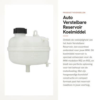 Dailygoods- Koelmiddel Reservoir Gloednieuw - Verstelbare Container - Kunststof - Afmetingen 13,5 x 13 x 11,5 cm - Onderdeelnummer 17137529273 - Compatibel met MINI R52/R53 - Expansievat