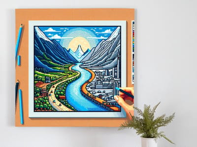 Pixel art relief schilderij | Prisma van digitale betovering: een reliëf van pixelkunst in kleur | Kunst - 60x60 centimeter op Forex | Foto op Forex