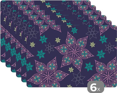 Placemat - Placemats kunststof - Sterren - Regenboog - Luxe - Winter - Patroon - 45x30 cm - 6 stuks - Hittebestendig - Anti-Slip - Onderlegger - Afneembaar