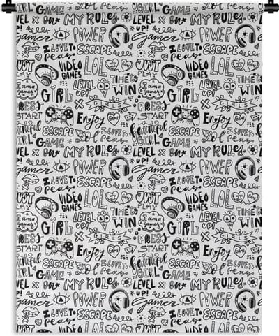 Wandkleed - Wanddoek - Doodle - Zwart Wit - Patroon - 90x120 cm - Wandtapijt