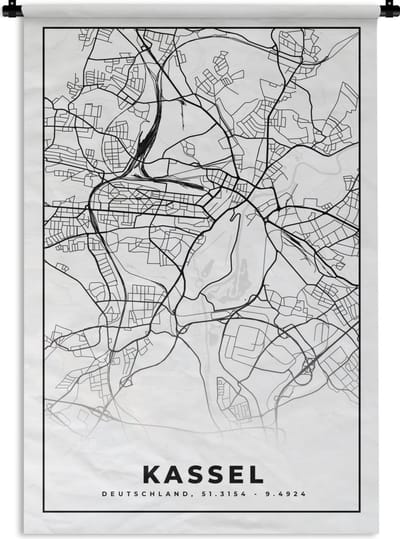 Wandkleed - Wanddoek - Kaart - Stadskaart - Kassel - Plattegrond - 120x180 cm - Wandtapijt