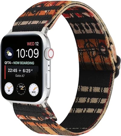 Strap-it Tribal bandje - geschikt voor Apple WatchSeries 1/2/3/4/5/6/7/8/9/10/11/SE/SE2/SE3/Ultra (2/3) - zwart mix - elastisch bandje voor iWatch maat: 44mm / 45mm / 46mm / 49mm