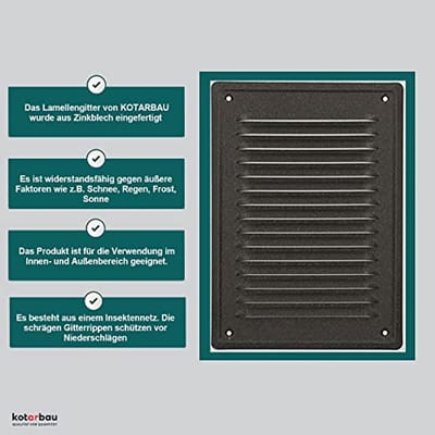 Ventilatierooster 230 x 165 mm - Open Haard, Ventilatie, Insectenwerend, Corrosiebestendig