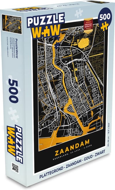 Puzzel Plattegrond - Zaandam - Goud - Zwart - Legpuzzel - Puzzel 500 stukjes - Stadskaart