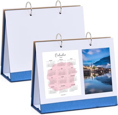 Set van 2 Lege Tafelkalenders - DIY Bureau Kalender - Foto Kalender - Ambachten - Memo Planner - Multifunctioneel Notitieboek voor Kantoor en School (Blauw)
