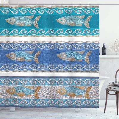 ABAKUHAUS Mozaïek douchegordijn – Marine-Art – Badkamerdecor 175x220 cm – Blauwgrijs