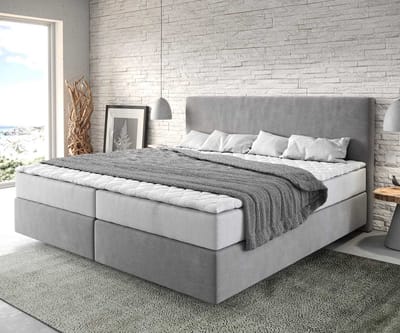Boxspring bed Dream-Well Microvezel grijs 200x200 cm met pocketveringmatras en Visco topper