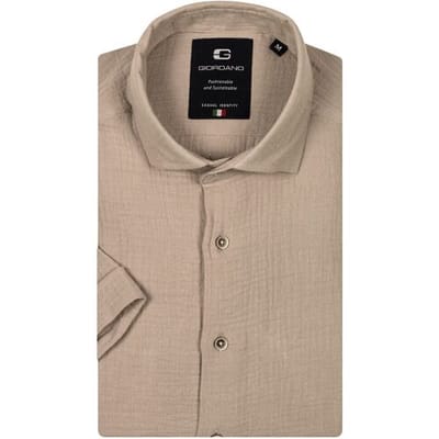 Giordano Overhemd Front Cutaway Doubleface Waffle Texture Zand / male
