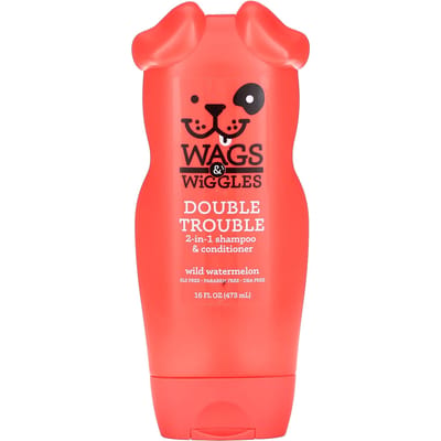 Wags & Wiggles, Double Trouble 2-in-1 Shampoo & Conditioner, Wilde Watermeloen, 16 fl oz (473 ml) red