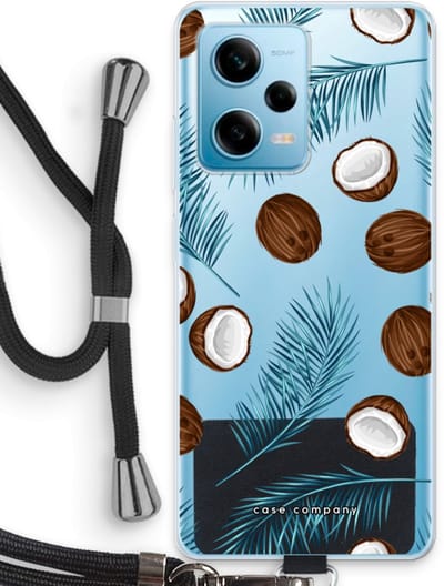 Case Company® - Hoesje met koord geschikt voor Xiaomi Redmi Note 12 Pro 5G hoesje met Koord - Kokosnoot - Telefoonhoesje met Zwart Koord - Bescherming aan alle Kanten en Over de Schermrand