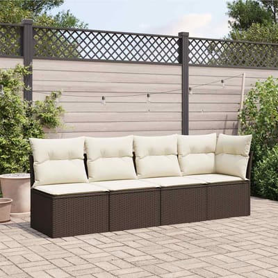 vidaXL - Tuinbank - 4-zits - met - kussens - poly - rattan - bruin