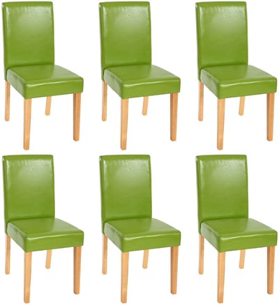 Set van 6 eetkamerstoelen Keukenstoel Littau ~ kunstleer, groen, lichtgekleurde poten