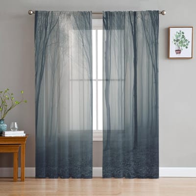 Bosmist Bomen Takken Moderne Tule Gordijnen Voor Woonkamer Slaapkamer Huis Keuken Raam Transparante Gordijnen 135W x 114H(cm) gray