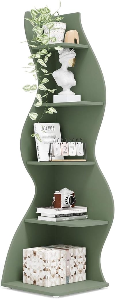 Tribesigns Boekenkast - Hoekplank met 5 Planken - 48 x 48 x 178 cm - Modern Stroomlijn Het Ontwerp - Lichtgroen