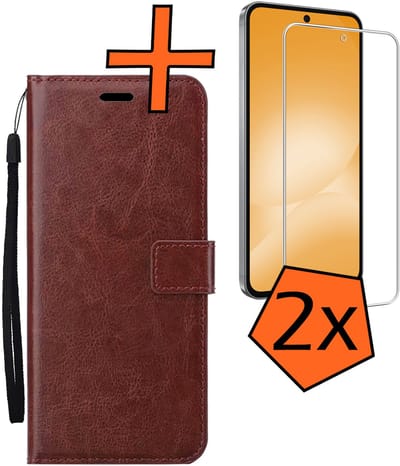 Hoes - Met 2x Screenprotector - Geschikt voor Samsung Galaxy A56 - Luxe Pasjeshouder - Bookcase Portemonee - Flip Case - Kunstleer Book Case - Flipcase Hoes - Book Cover - Walletcase - PortemonneeHoes - Bruin