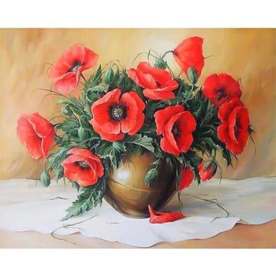 DIY Diamond Painting Cross Stitch Rode klaprozen Decoratieve Handwerken Diamond Borduren Bloemen 20X30CM black