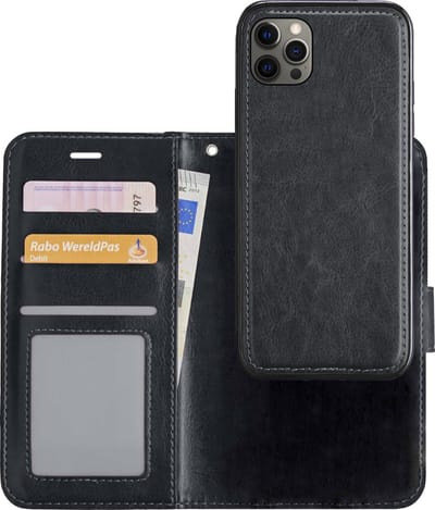 Hoesje - 2 in 1 - Geschikt voor Apple iPhone 12 Pro Max - Met Uitneembare Hard Cover - Bookcase - Wallet Case - Met Pasjeshouder - Book Case - Uitneembaar - Pashouder - Kunstleer - Telefoonhoesjes - Zwart