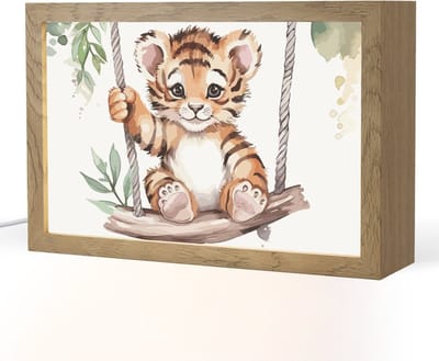 Nachtlampje 30x20 cm - Kinder lampje - Tijger - Dier - Kinderen - Jungle - Tafellamp kinderkamer - Slaapkamer lamp - Bedlamp kinderen - Kinderlampje stopcontact - Wandlamp babykamer - Nachtlampjes