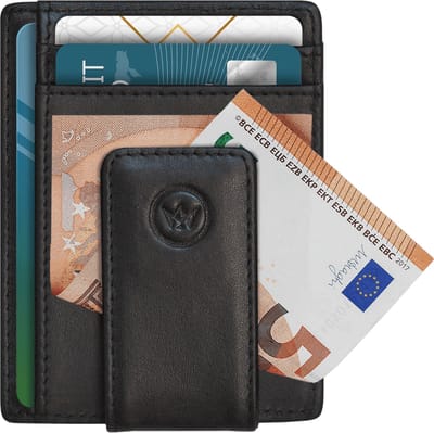 Prowallet Clipper - Pasjeshouder - Echt Leder - Smooth Black - 6 tot 8 pasjes - Briefgeld en Muntgeld - Creditkaarthouder met Magneetsluiting - Slanke Heren Portemonnee met Geldclip