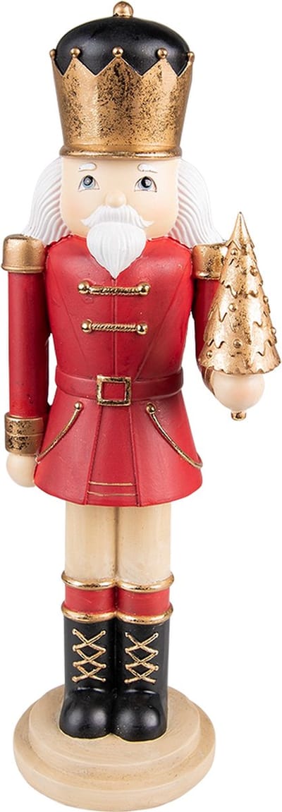 Clayre & Eef Beeld Notenkraker 38 cm Rood Goudkleurig Polyresin Kerstdecoratie