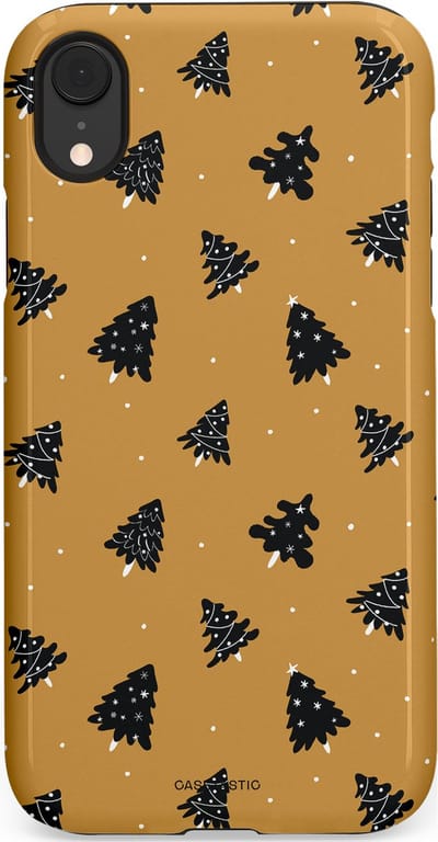 Casetastic hoesje geschikt voor Apple iPhone XR - Dubbellaagse bescherming - Zwarte Kerstboom Feest - Fashion Case - Goud Donkergrijs Taupe