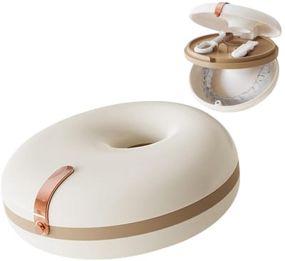 Tandheelkundige etui - Opbergdoos voor kunstgebitten - Opbergdoos voor beugels - Waterdicht, ultradun ontwerp - Met tussenschotten voor het gemakkelijk meenemen van retainers of kunstgebitten, beige