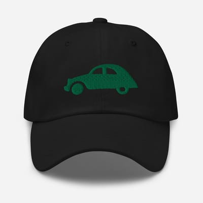 De2pktjes - Groen geborduurde pet (voor en achter) Citroën 2CV - Zwart