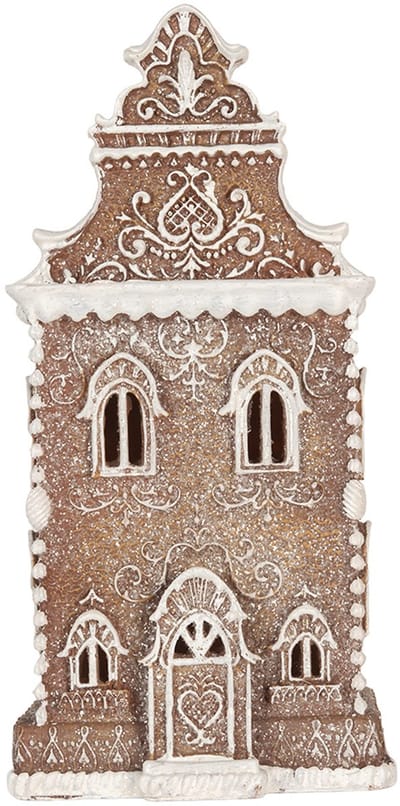 Clayre & Eef Gingerbread house met LED 17x15x35 cm Bruin Kunststof