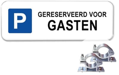 Parkeerbord Gereserveerd voor Gasten - Weerbestendig Aluminium - 40x15 cm - Bevestiging: Met paalbeugels Ø48mm