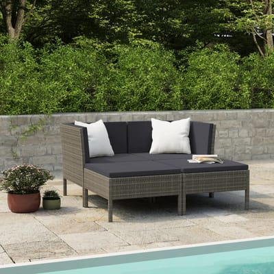 vidaXL - 4-delige - Loungeset - met - kussens - poly - rattan - grijs