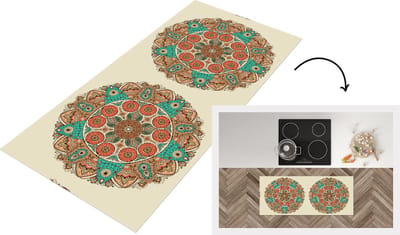 Keukenloper - Loper keuken - Mandala - Patronen - Pauw - 120x50 cm - Keukenloper vinyl