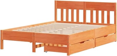 Bedframe met hoofdbord - Houten bed ombouw - Comfortabel slapen - Met opberglades - 120x200 cm - Wasbruin