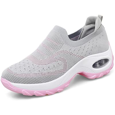 Nieuwe Vliegende Geweven Luchtkussen Schoenen Dames Zomer Casual Schoenen plus Maat Mode Trendy Ademende Damesschoenen 42 white