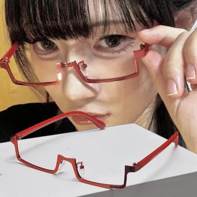 Nieuwste Y2K Halve Montuur Brillen Voor Dames Vintage Legering Vierkant Zonder Glazen Brillen Rood Zwart Cosplay Harajuku Fotografie Oog Glazen Brillen brown