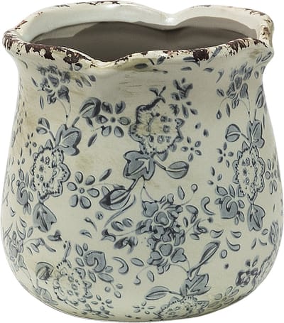 Keramiek Bloempot voor Binnen – Grijs Bloemen – Rustieke Pot – Ø 15 cm – Bloemenmotief