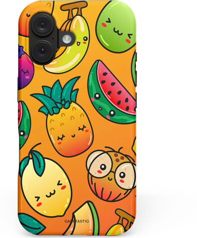 Casetastic hoesje geschikt voor Apple iPhone 16 - MagSafe - Dubbellaagse bescherming - Fruitastisch - Fashion Case - Okergeel Oranje Bruin Groen